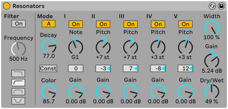 Resonator randomized FX chain in Ableton Live